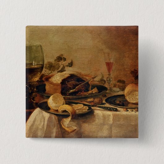 Stilleven met Fruit Pie, 1635 Vierkante Button 5,1 Cm (Voorkant)