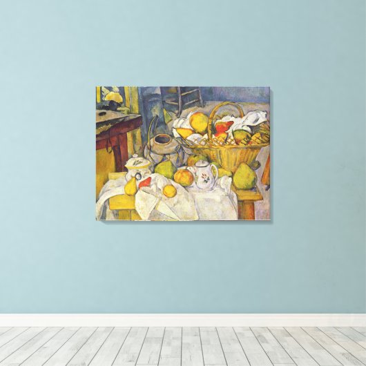 Stilleven met fruitmand van Paul Cezanne Canvas Afdruk (Insitu (Houten vloer))
