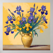Stilleven met Gele en Blauwe Irissen in een Gouden Poster (Voorkant)