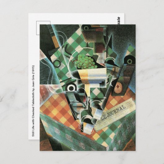 Stilleven met geruit tafelkleed van Juan Gris Briefkaart (Voorkant / Achterkant)