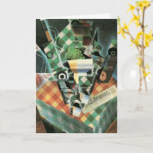 Stilleven met geruit tafelkleed van Juan Gris Kaart (Gele Bloem)