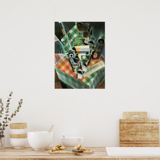 Stilleven met geruit tafelkleed van Juan Gris Poster (Keuken)