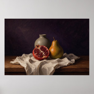 Stilleven met granaatappel en peer poster