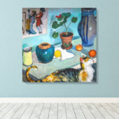 Stilleven met kat | Auguste Macke | Canvas Afdruk (Insitu (Houten vloer))