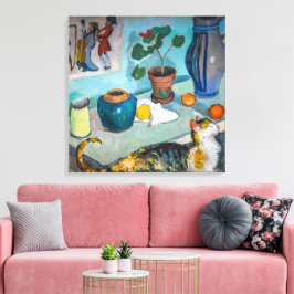 Stilleven met kat | Auguste Macke | Canvas Afdruk