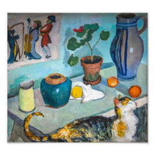 Stilleven met kat Auguste Macke Foto Afdruk