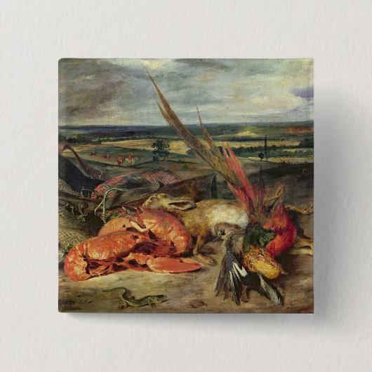Stilleven met Lobsters, 1826-27 Vierkante Button 5,1 Cm (Voorkant)