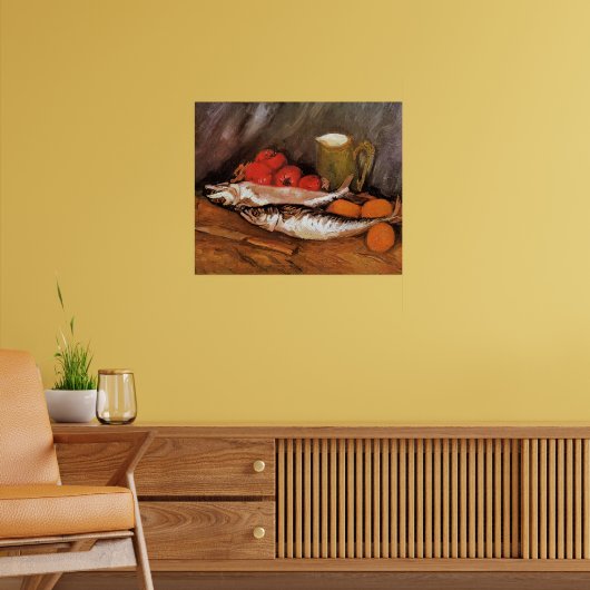 Stilleven met makrelen, citroenen, tomaten, poster (Woonkamer 2)