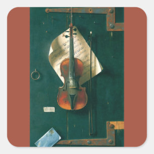 Stilleven met oude viool door William Michael Harn Vierkante Sticker