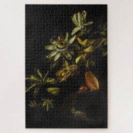 stilleven met passionbloemen op zwart legpuzzel