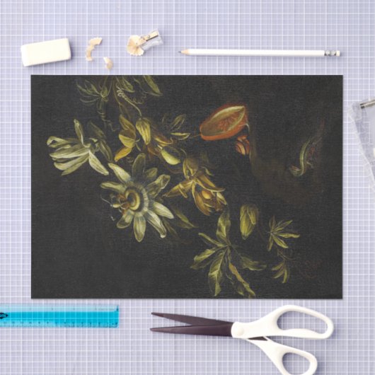  stilleven met passionbloemen op zwart tissuepapier (Craft)