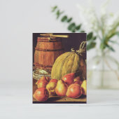 Stilleven met peren, meloen en vat briefkaart (Staand voorkant)