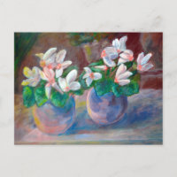 Stilleven met Roze Cyclamen Schilderij