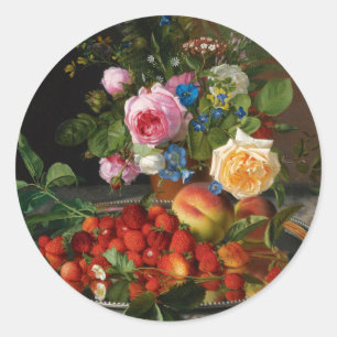 Stilleven met rozen en aardbeien door Otto Ottesen Ronde Sticker