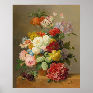 Stilleven met Rozen en pioenen - Bloemers A. Poster