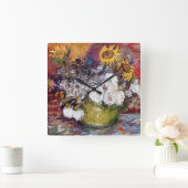 Stilleven met Rozen en zonnebloemen - Van Gogh Vierkante Klok (Huis)