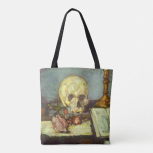 Stilleven met schedel, kaars, boek door Paul Cezan Tote Bag