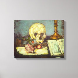 Stilleven met schedel, kaars, boek van Paul Cezann Canvas Afdruk