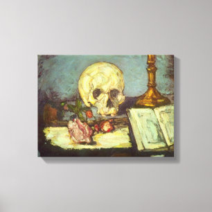 Stilleven met schedel, kaars, boek van Paul Cezann Canvas Afdruk