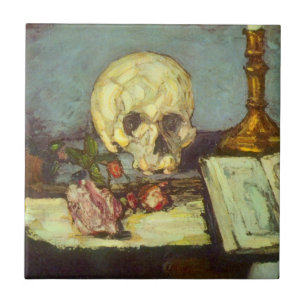Stilleven met schedel, kaars en boek door Paul Cez Tegeltje