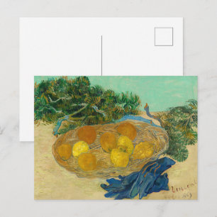 Stilleven met sinaasappels, citroenen en blauwe ha briefkaart