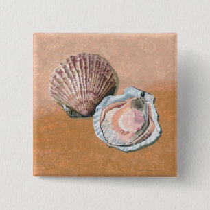 Stilleven met Sint-Jakobsschelpen Vierkante Button 5,1 Cm
