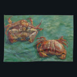 Stilleven met twee krabben van Vincent van Gogh Theedoek<br><div class="desc">Two Crabs van Vincent van Gogh is een post-impressionistisch stilleven schilderij dat twee krabben toont vanuit verschillende invalshoeken. De ene krab ligt op zijn rug, terwijl de andere rechtop blijft. Dit stuk legt de rauwe schoonheid en het onderscheidend vermogen van de natuur vast, met Van Goghs gedurfde gebruik van kleur...</div>