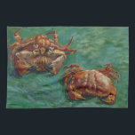 Stilleven met twee krabben van Vincent van Gogh Theedoek<br><div class="desc">Two Crabs van Vincent van Gogh is een post-impressionistisch stilleven schilderij dat twee krabben toont vanuit verschillende invalshoeken. De ene krab ligt op zijn rug, terwijl de andere rechtop blijft. Dit stuk legt de rauwe schoonheid en het onderscheidend vermogen van de natuur vast, met Van Goghs gedurfde gebruik van kleur...</div>