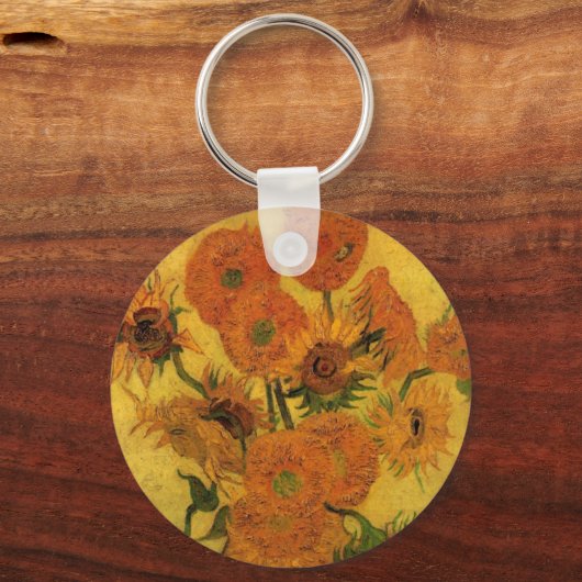 Stilleven met vaas met 15 zonnebloemen sleutelhanger (Achterkant)