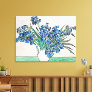 Stilleven met vaas met irissen door Vincent van Go Canvas Afdruk