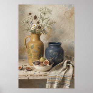 Stilleven met vijgen, mosterdpot en vaasjes poster