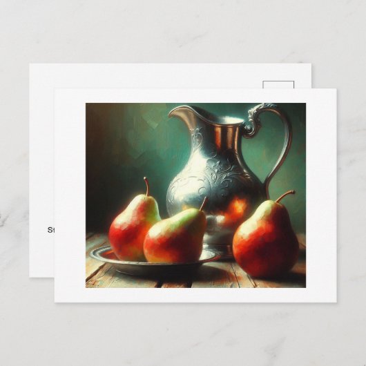 Stilleven met zilver en peren, briefkaart (Voorkant / Achterkant)