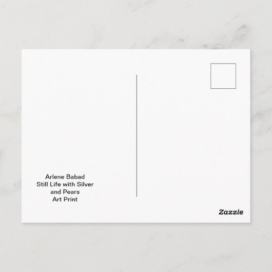 Stilleven met zilver en peren, briefkaart (Achterkant)
