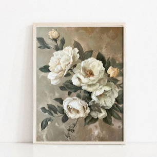Stilleven olieverfschildering van bloemen, vintage poster
