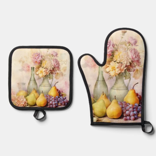 Stilleven ontwerp ovenwant & pannenlap set (Voorkant)