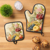 Stilleven ontwerp ovenwant & pannenlap set (Top down)