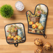 Stilleven ontwerp ovenwant & pannenlap set (Top down)