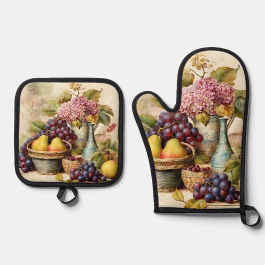 Stilleven ontwerp ovenwant & pannenlap set (Voorkant)