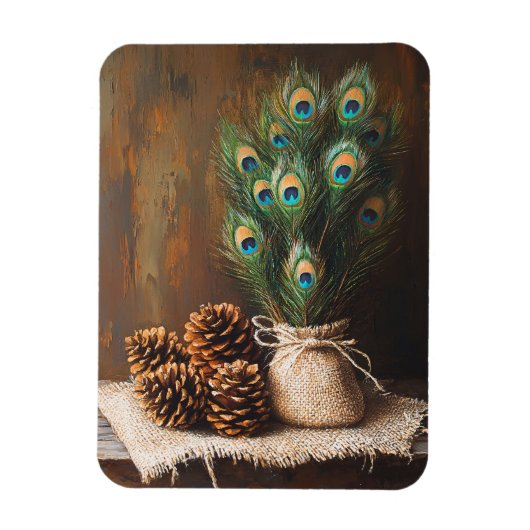 Stilleven Peacock Feathers Pinecones Flexibel Magneet (Verticaal)