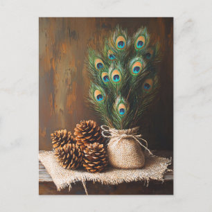 Stilleven Peacock veren Pinecones Briefkaart
