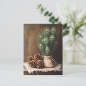 Stilleven Peacock veren Pinecones Briefkaart (Staand voorkant)