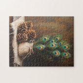 Stilleven Peacock veren Pinecones Legpuzzel (Horizontaal)