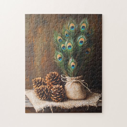 Stilleven Peacock veren Pinecones Legpuzzel (Verticaal)