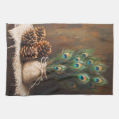Stilleven Peacock veren Pinecones Theedoek (Horizontaal)
