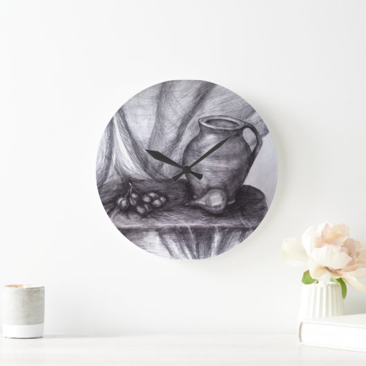 Stilleven potlood tekening klassieke wandklok (Huis)