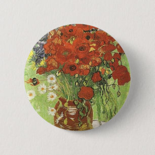 Stilleven - Rode klaprozen en madeliefjes Ronde Button 5,7 Cm