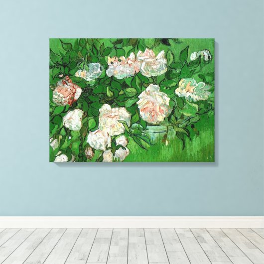 Stilleven: Roze rozen door Vincent van Gogh Canvas Afdruk (Insitu (Houten vloer))