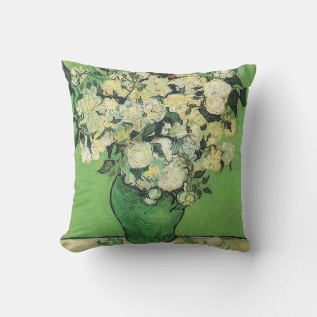 Stilleven - Roze rozen in een vaas, van Gogh Kussen (Voorkant)