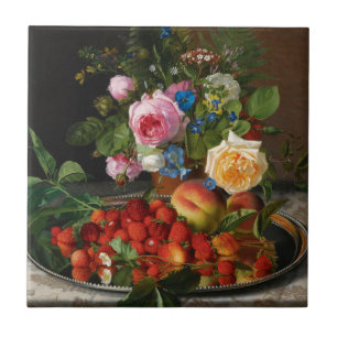 Stilleven Rozen en Aardbeien door Otto Ottesen Tegeltje