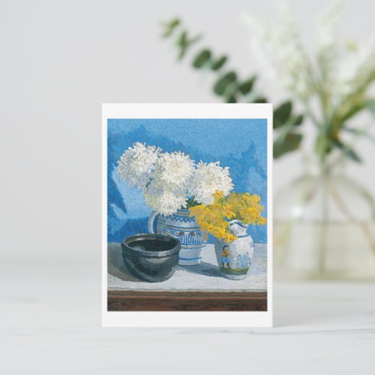 Stilleven Schilderen met witte en gele bloemen Briefkaart (Staand voorkant)